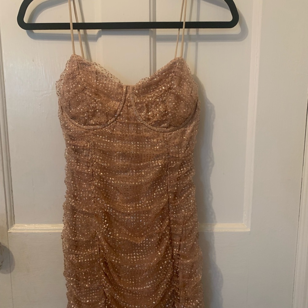 Hello Molly Glittering Tan Mini Dress